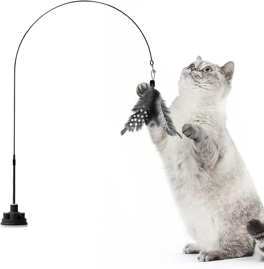 mivceklw Cat Teaser Wand with Bell, Indestructible Interactive Stick Toy, Suction Cup for Play, Kitten Toy for Boredom, Engaging Pet Supplies for Active Cats, 39.37 Inches