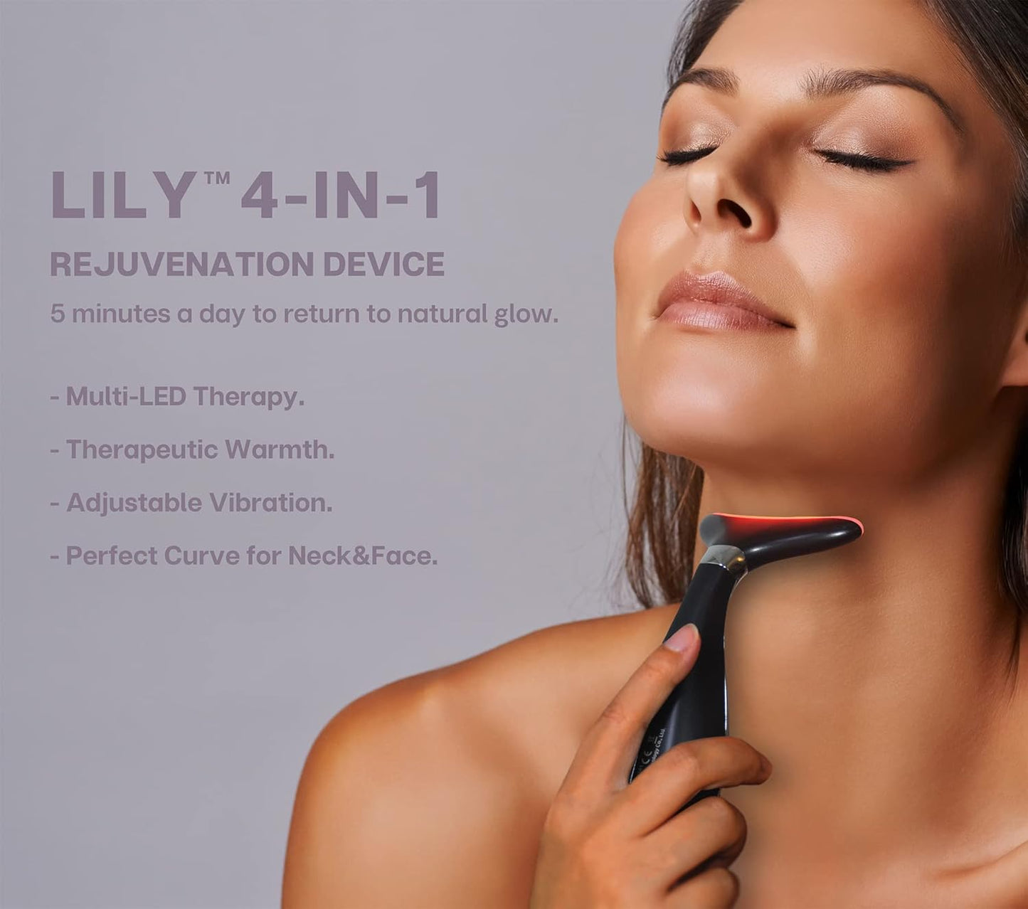 VRAIKO Lily Neck Face Massager, Face Sculpting Tool, Skin Rejuvenation Device with Thermal, Triple Action LED and Vibration, for Anti-Aging, Lifting and Tightening (Frosted Black)