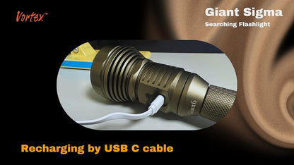 Serpent Giant σ Tactical Aluminum Searching Type C USB Recharging Powerful Long Bean Range Charging Indication Tactical Function Rechargeable Battery Flashlight