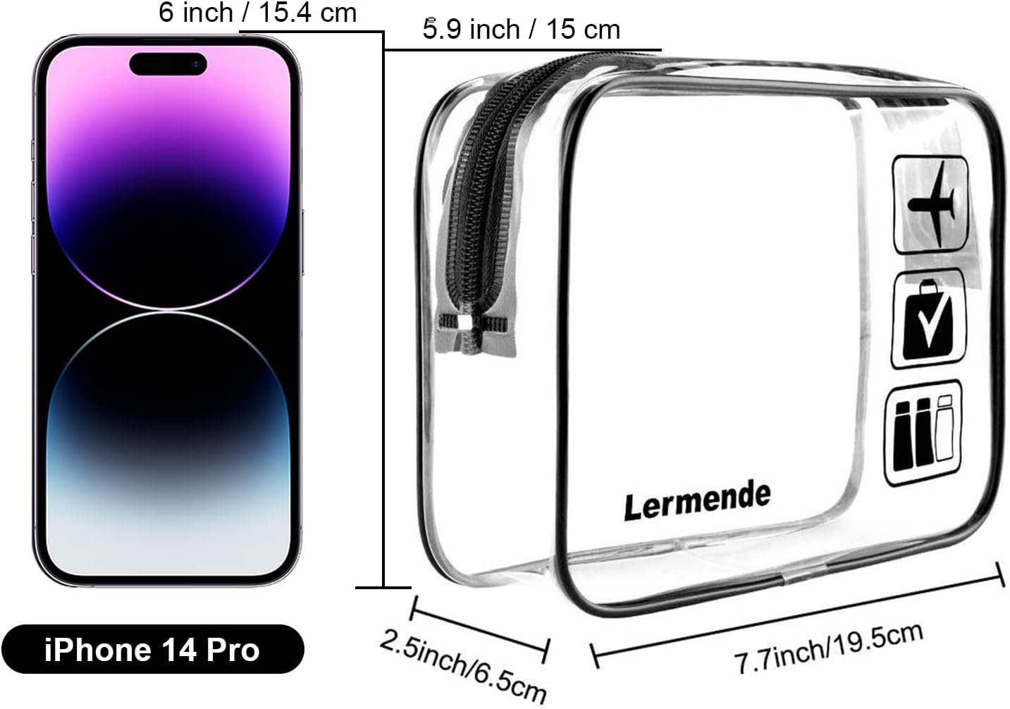 Lermende 2pcs Clear Toiletry Bag TSA Approved Travel Bag,Carry On for Travel,Airport Airline Accessories Compliant Bag,Quart Sized Makeup Cosmetic Bag Women Men