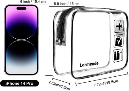 Lermende 2pcs Clear Toiletry Bag TSA Approved Travel Bag,Carry On for Travel,Airport Airline Accessories Compliant Bag,Quart Sized Makeup Cosmetic Bag Women Men