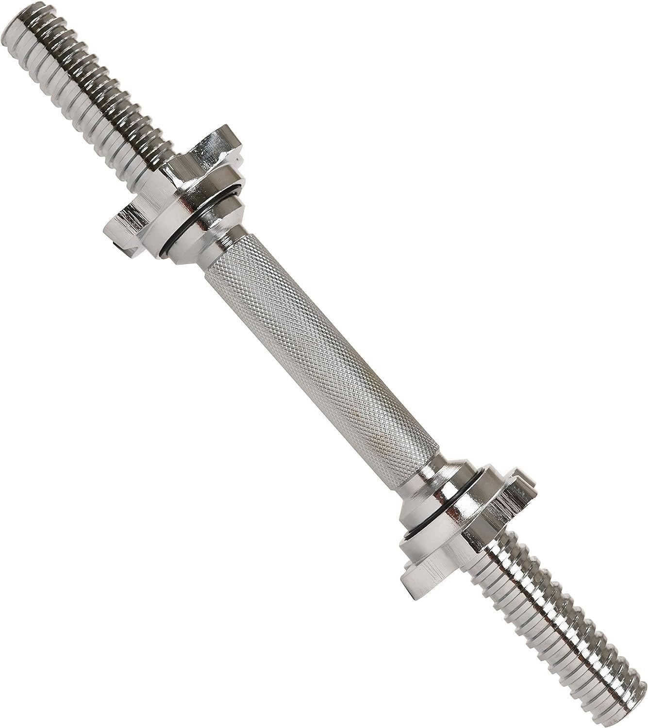 Sunny Health & Fitness 35.5 cm Threaded Chrome Dumbbell Bar Set, Adjustable Dumbbell Bar Handles with Star Lock Collars, Fit 25mm Standard Plates - STDBH-14