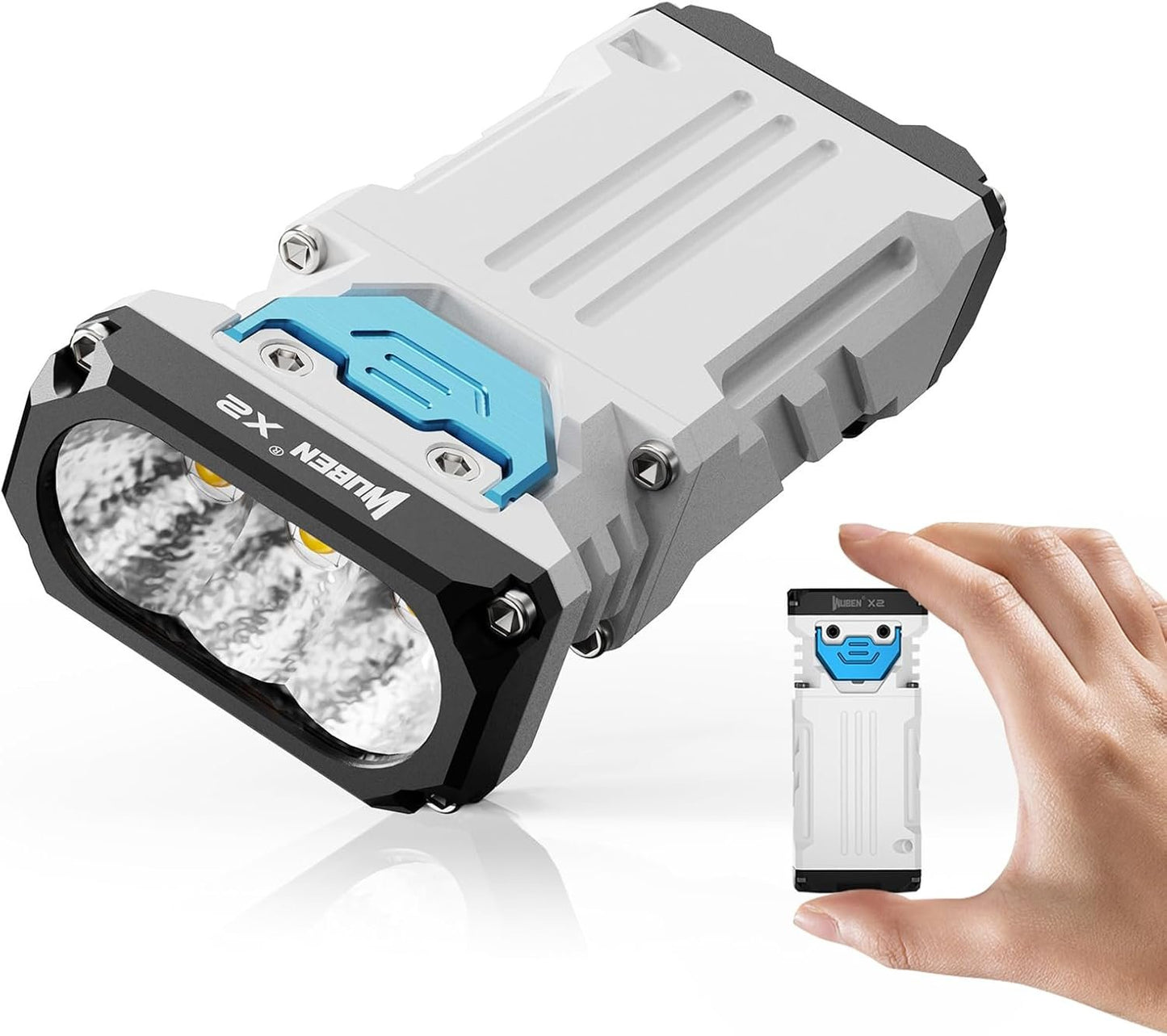 WUBEN X2 LED Rechargeable Flashlight 1800 High Lumens, Powerful Led Tactical Flashlights, 6 Modes IP68 Waterproof, Brightest Flashlight for Camping, Emergencies, Dog Walking(White)