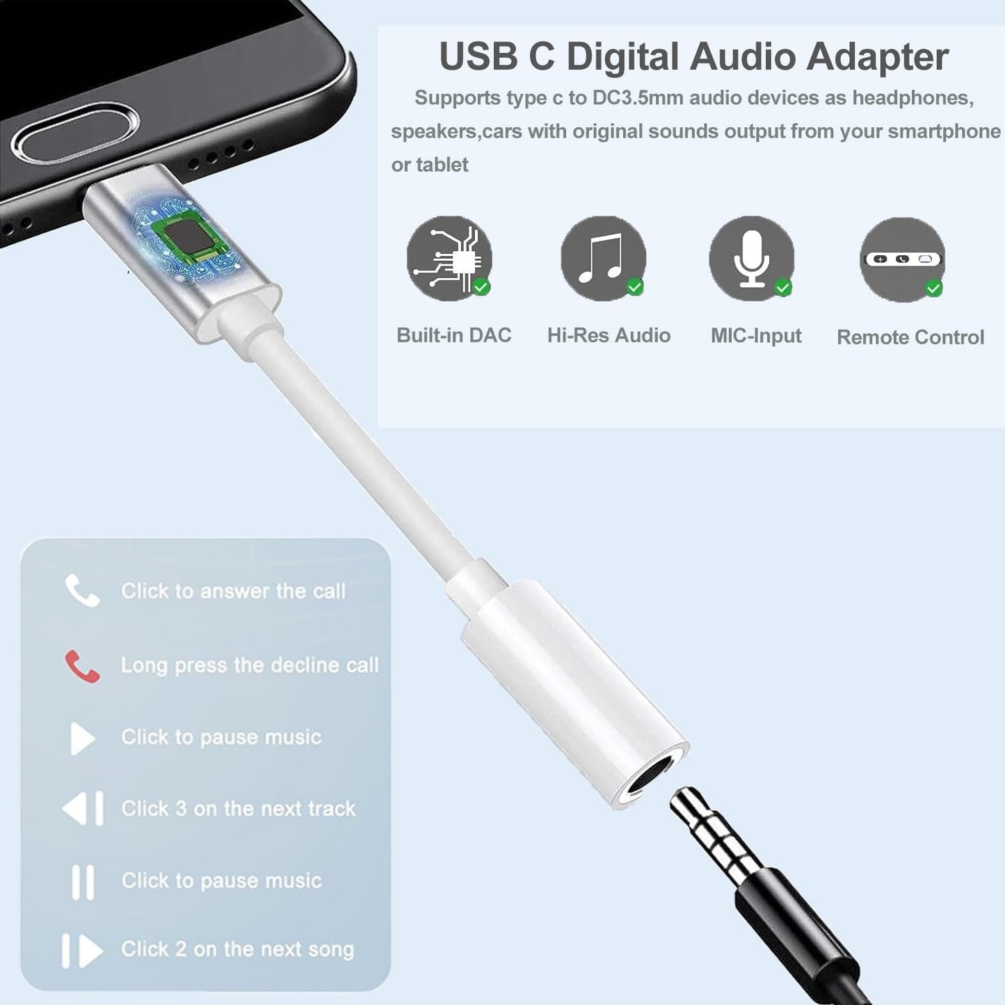 USB C to 3.5mm Headphone Jack Adapter for iPhone 16/16 Pro/15/15 Pro/Pro Max/Plus,2 Pack Type C to Aux Audio Dongle Cable Compatible with iPhone/Pad,Galaxy S23/S22/S21/Ultra Note,Pixel/OnePlus/MacBook