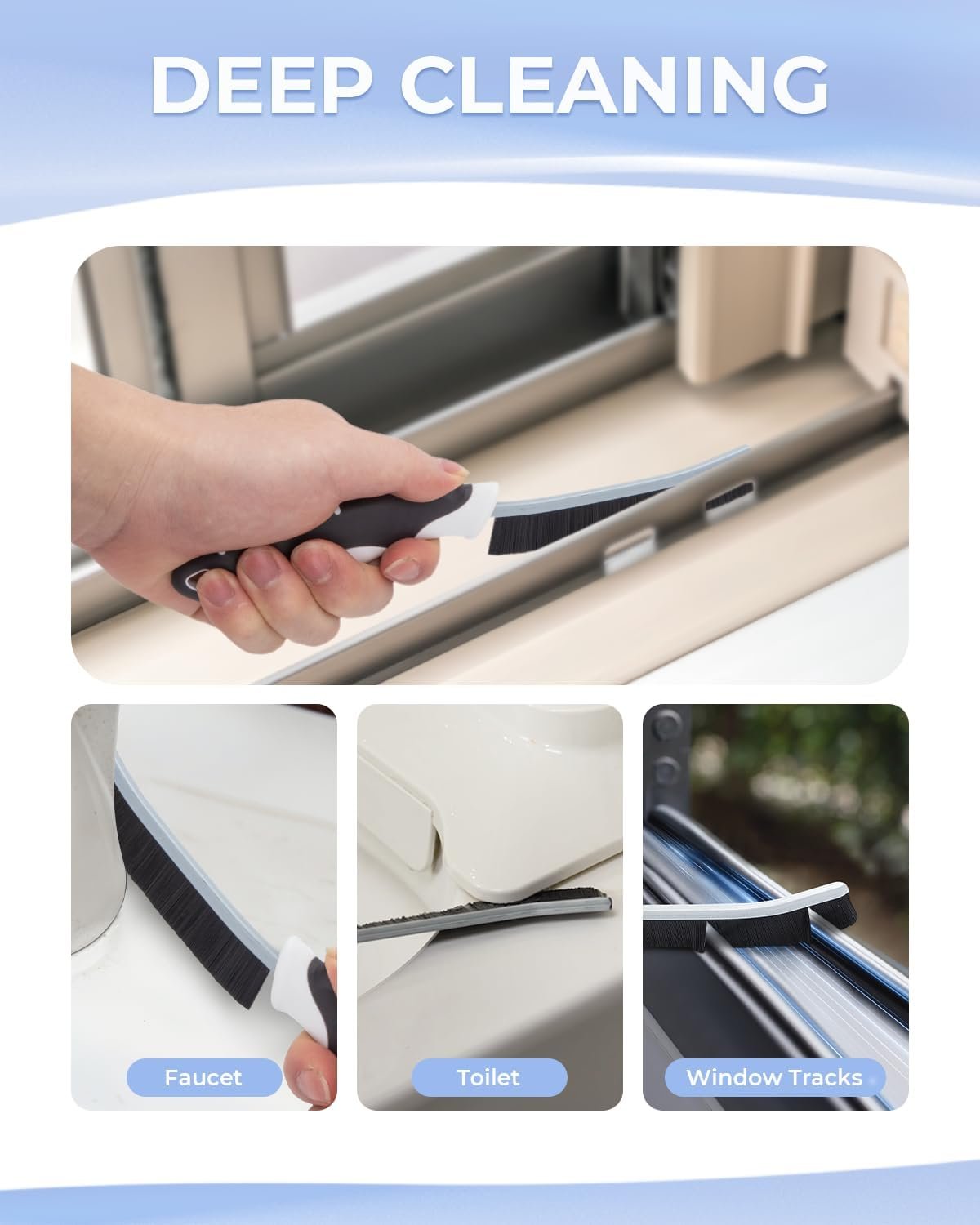 Cleangor Crevice Cleaning Brushes, Scrub Brush for Hard to Reach Small Space, Home Essentials, Cleaning Supplies, Cleaning Tools for Household Use, Bathroom, Shower, Kitchen, Toilet, Window (3, Black)