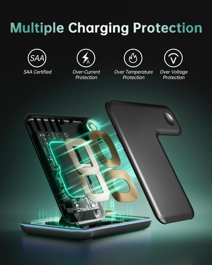 Dawntress 3-in-1 Wireless Charger for Apple, 15W Fast Wireless Charging Station, 3 in1 Wireless Charger Dock Compatible with iPhone 16/15/14, Airpods, Apple Watch, iWatch 10/9/8