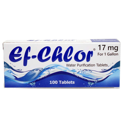 Ef-Chlor 17 mg Water Purification Tablets â€“ Treats 4â€“8 litres per Tablet | Reliable for Emergency, Camping, Travel, and Flood Safety | Pack of 100 Tablets
