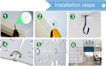 Set of 12 White Hanging Dividers for DIY Room Dividers Room Decoration with All Accessories, 29 x 29 cm (M2)