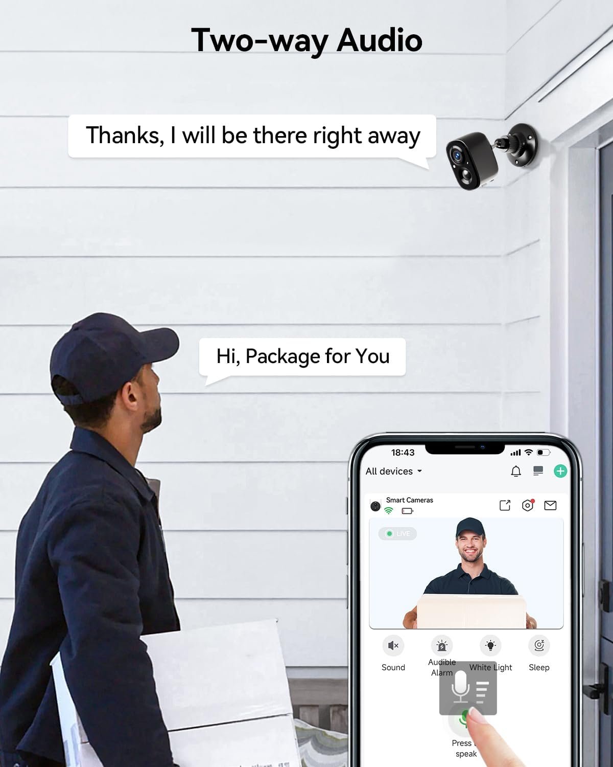 Security Camera -1080P Indoor & Outdoor Security Wireless Camera,Battery Powered WiFi Surveillance Camera for Home Security System with Alarm & Spotlight,Motion Detection,Color Night Vision,2-Way Talk