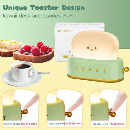 Cute Desk Decor Toaster Lamp, Rechargeable Kawaii Accessories Small Lamp LED Night Light for Kids Teen Girls, Room Decor Toast Lamp for Bedroom, Bedside, Living Room Aesthetic Stuff,Gift