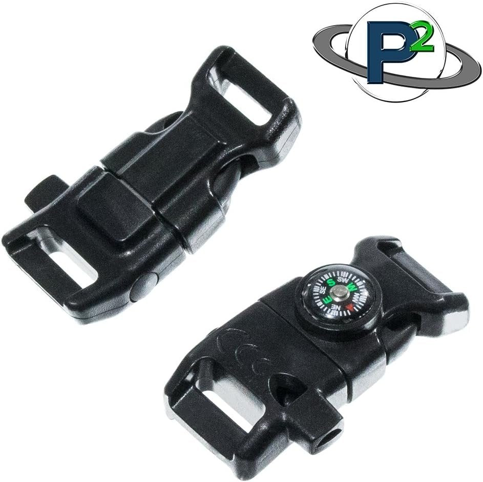 10 Piece Pack Black 5/8 Inch Compass Flint Firestarter Scraper Whistle Utility Buckles - Ideal for Camping, Paracord Bracelets, Outdoors, Emergency, Travel, Survival, Travel Kits