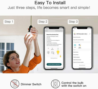 TREATLIFE Smart Light Bulbs, WiFi LED Light Bulb, Dimmable Smart Bulb Works with Alexa, Google Home, SmartThings, Warm White& Cool White(2700K-6500K), 2.4Ghz, 800LM, E26, A19, 9W, No Hub Required