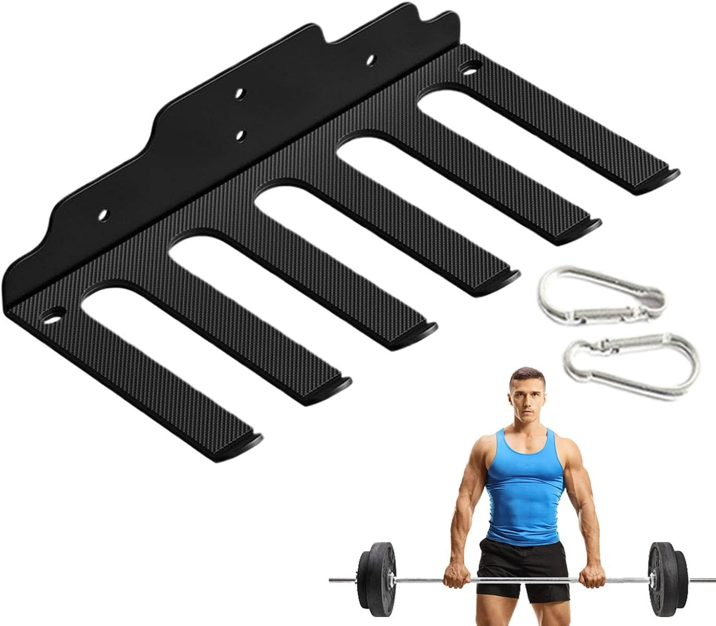 Generico Barbell Hanger Wall Mount, Multi-Purpose Workout Equipment Hanger with 6 Hooks, Anti-Rust Coated Resistance Bands Hanger for Lifting Belt and Exercise Gear Organization