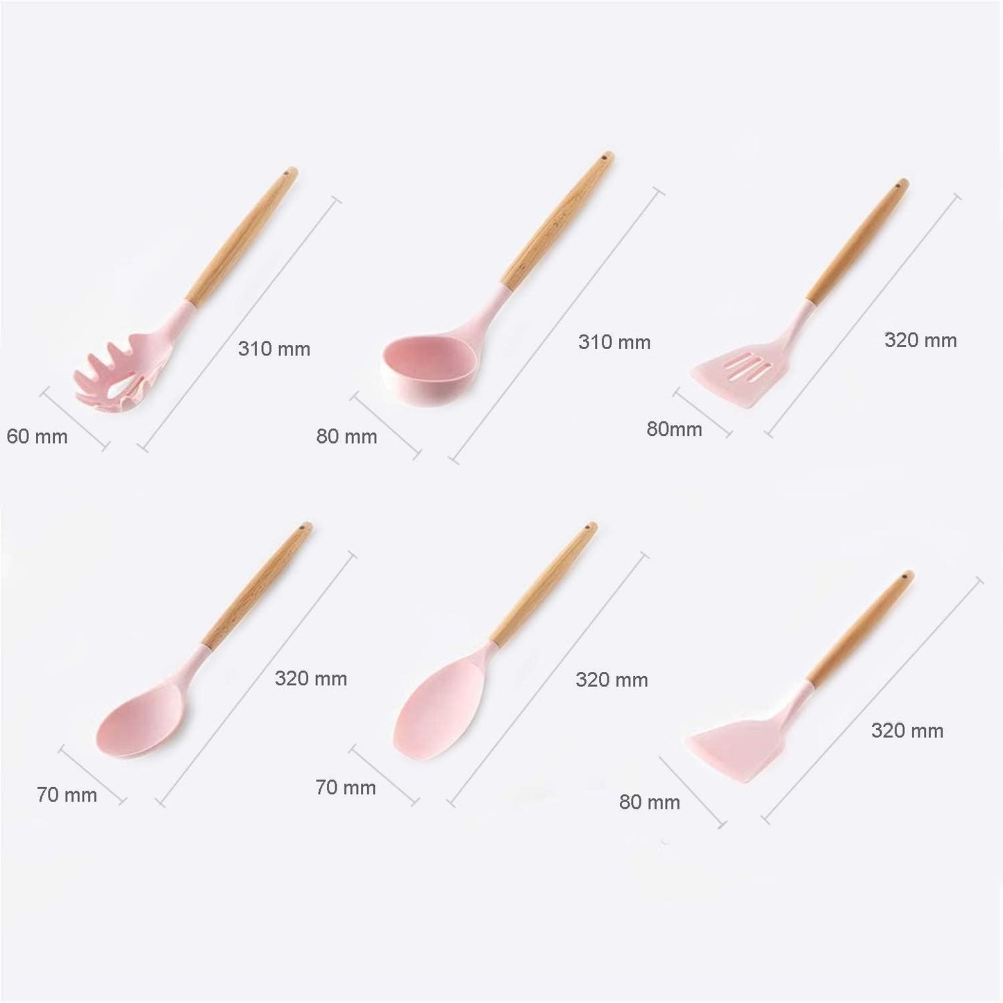 Hubei Silicone Kitchen Utensils Set Kitchen Utensils Wooden Handles Heat Resistant Kitchen Gadgets Grey Kitchen Utensils Non-Stick (Pink-12pcs)