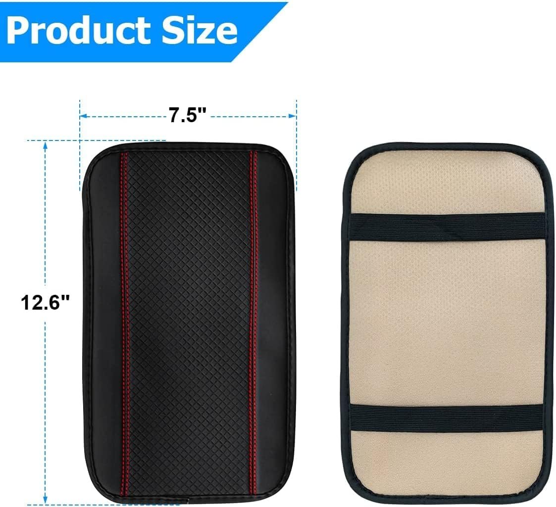 Car Armrest Storage Box Mat, Fiber Leather Car Center Console Cover, Car Armrest Seat Box Cover Accessories Interior Protection for Most Vehicle, SUV, Truck, Car (Black/Red)
