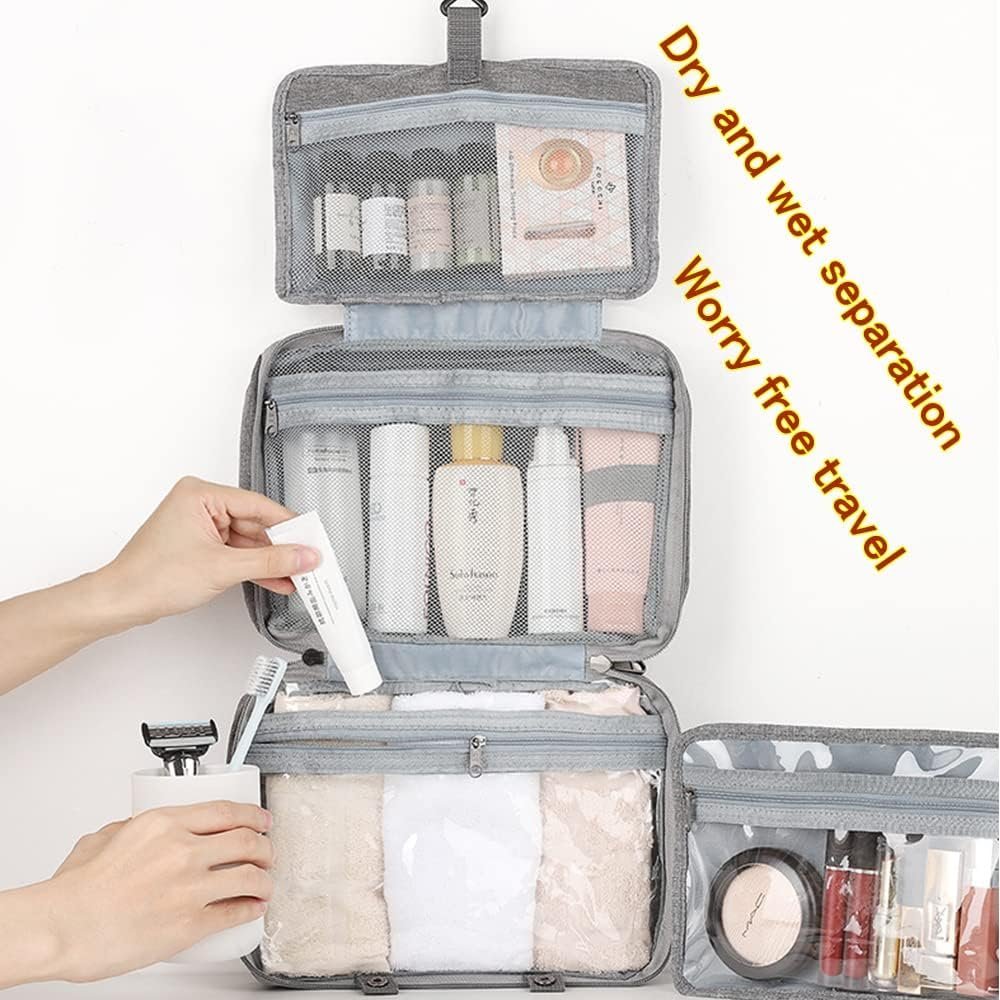 Travel Toiletry Bag,Hanging Travel Toiletry Bag with Hook,Hanging Toiletry Bag,Resistant Travel Cosmetic Bag Foldable Hygiene Bag for Toiletries, Cosmetics, Makeup, Brushes, Shower