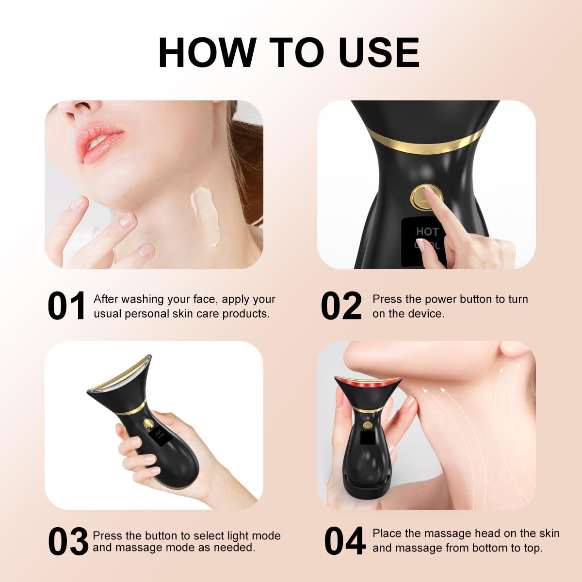 Facial and Neck Massage Kit, Neck Face Tightening Device, 3 Massage Modes for Skin Care at Home (Black)