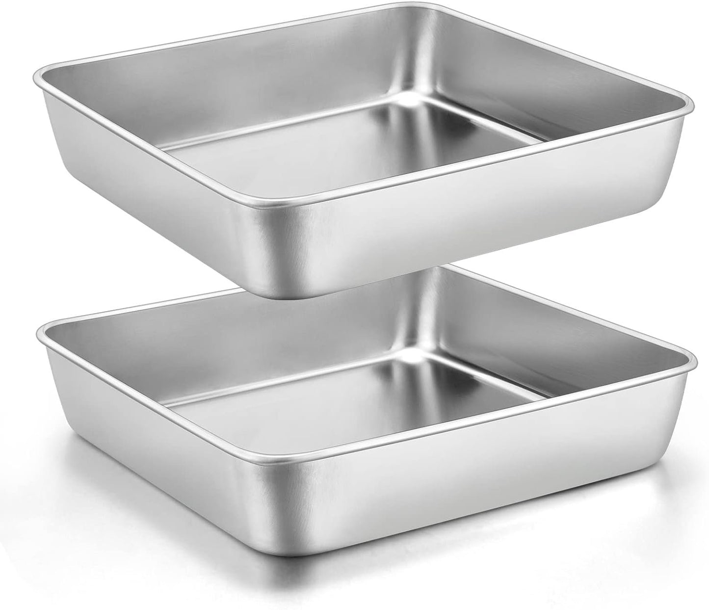 9 x 9-Inch Baking Pan, E-far Square Cake Brownie Baking Pans Stainless Steel Bakeware Set of 2, Fits in Small Toaster Oven, Non-Toxic & Dishwasher Safe
