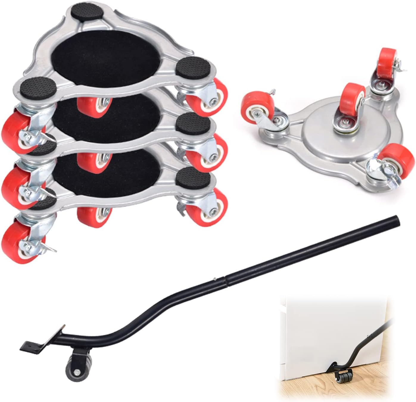 Furniture Transport Wheels Set - Sliding System with Lifter, 4 Pieces and Furniture Lifter Set - 360° Swivel - 400kg Wheels - Durable ABS Wheels