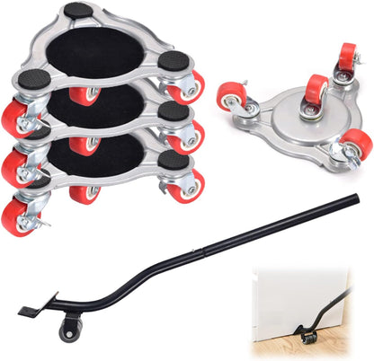Furniture Transport Wheels Set - Sliding System with Lifter, 4 Pieces and Furniture Lifter Set - 360° Swivel - 400kg Wheels - Durable ABS Wheels