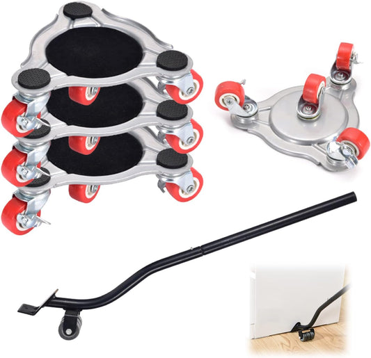 Furniture Transport Wheels Set - Sliding System with Lifter, 4 Pieces and Furniture Lifter Set - 360° Swivel - 400kg Wheels - Durable ABS Wheels