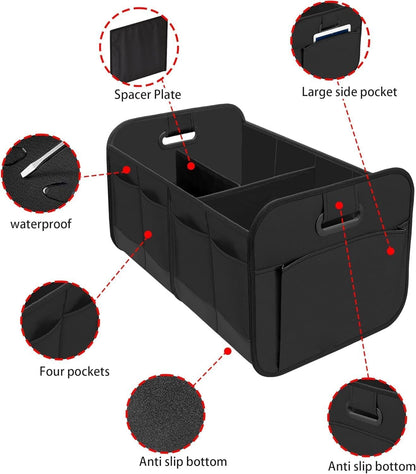 Car Trunk Organizer, Collapsible Two Compartment Car Organizer, Foldable SUV & Truck Storage for Car Accessories for Women Men, Non Slip Bottom, Sturdy Side Walls