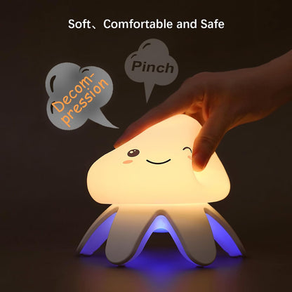 Shenzhi Tech Jellyfish Night Light Touch Sensor LED Table Lamp, USB Rechargeable, 7 Color Gradient, Remote Control, Music Function, Perfect for Bedroom, Living Room, and Gifts