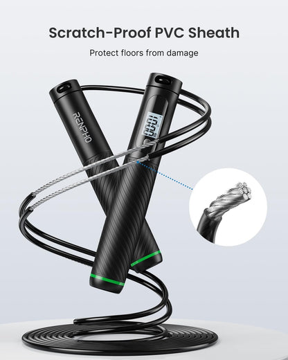 RENPHO Smart Jump Rope, Cordless Jump Rope, High-Speed Jump Rope with Counter, Fitness Skipping Rope with APP Data Analysis, Workout Jump Ropes for Home Gym, Crossfit for Exercise for Men, Women