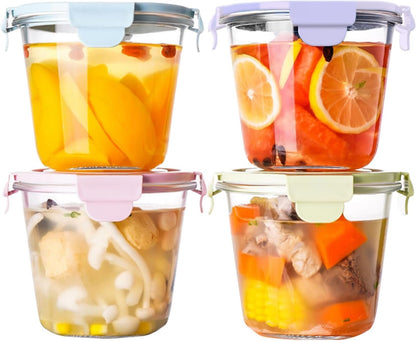 Glass Food Storage Containers, 4 Piece Set of Glass Meal Prep Containers with Sealed Lid, Microwave and Refrigerator Safe, Suitable for Fruits, Salads, Lunches, Ice Cream and Travelï¼ˆCircularï¼‰