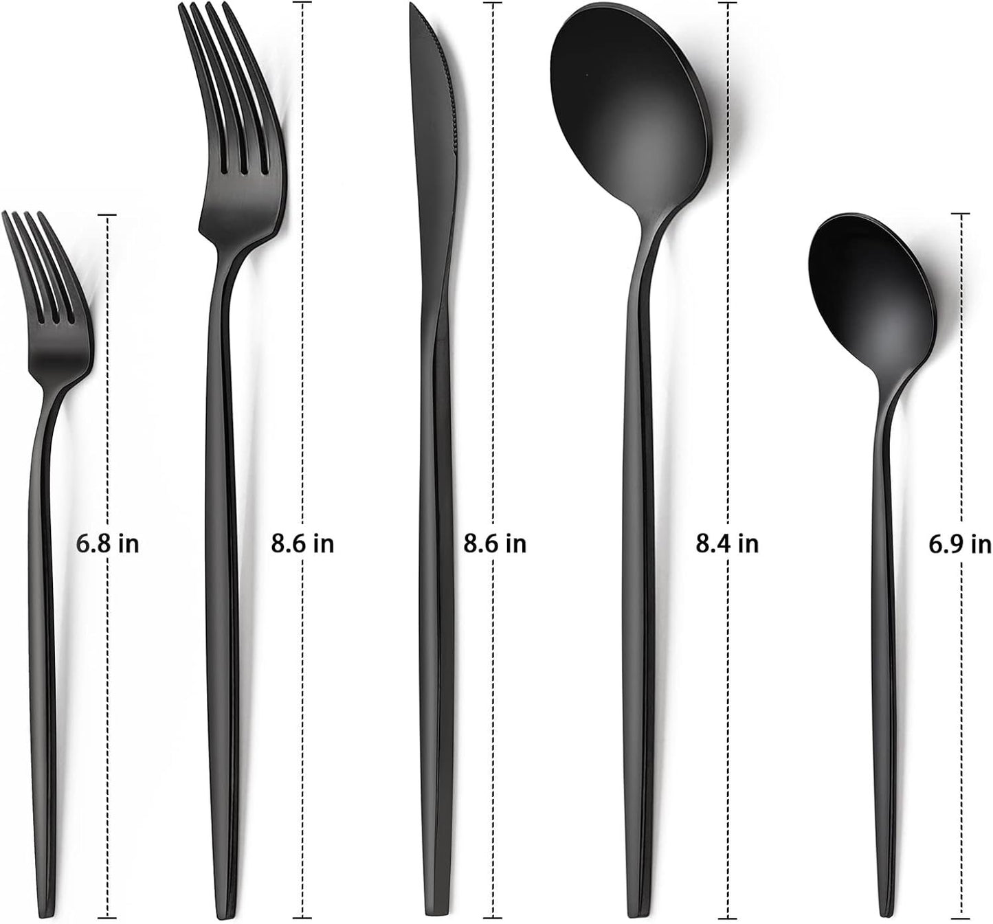 30-Piece Black Silverware Set, Flatware Set for 6, Food-Grade Stainless Steel Tableware Cutlery Set, Utensil Sets for Home Office Restaurant Hotel, Dishwasher Safe