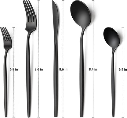30-Piece Black Silverware Set, Flatware Set for 6, Food-Grade Stainless Steel Tableware Cutlery Set, Utensil Sets for Home Office Restaurant Hotel, Dishwasher Safe