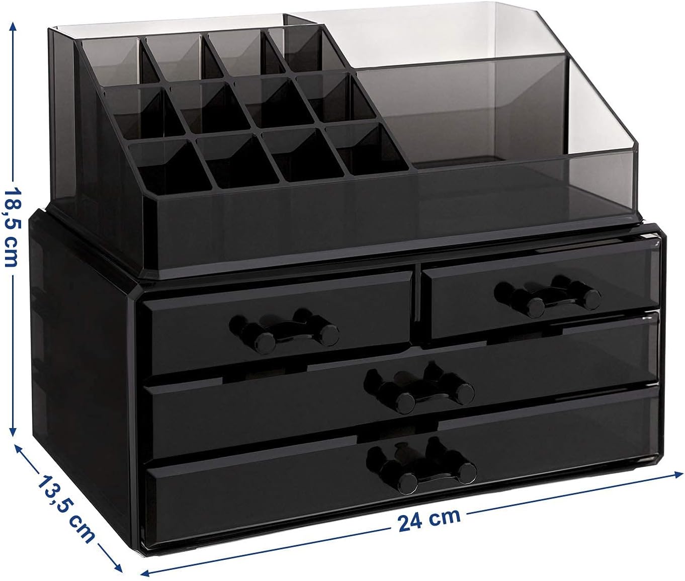 SONGMICS Makeup Organizer Makeup Organizer Stackable Acrylic Cosmetic Organizer with 4 Drawers for Eyeshadow Brushes Lipstick Nail Polish Gift Black JKA007BK