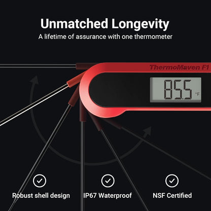 ThermoMaven F1 Meat Thermometer Digital for Cooking, 3X Faster 0.5s Instant Read Probe with High Accuracy, IP67 Waterproof Food Thermometer with Ambidextrous Backlit for Kitchen, Grilling, BBQ, Smoker