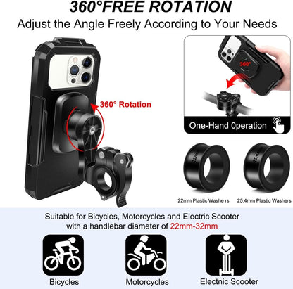 Universal Bike Cell Phone Holder, Waterproof 360° Rotation Motorcycle Phone Holder Anti-Shake Bicycle Phone Holder for 5.5-6.8 Inches Smartphone (L, Black)