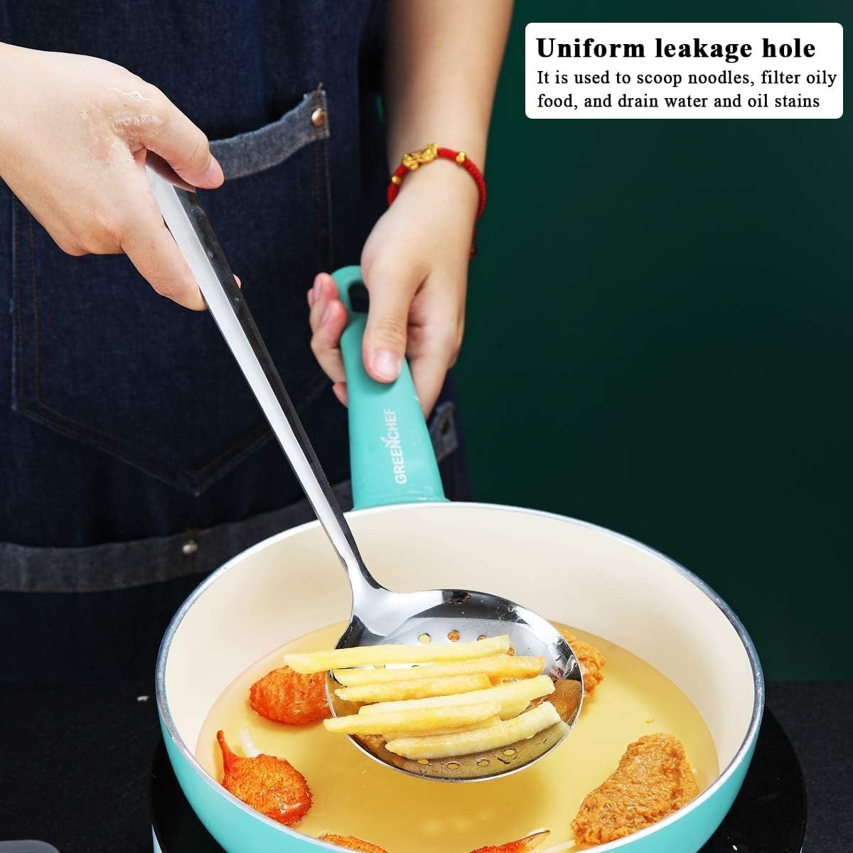ReaNea Stainless Steel Kitchen Utensils Set 4 Pieces Includes Metal Spatula Set, Kitchen Skimmer, Soup Ladle, Kitchen Gadgets Essentials