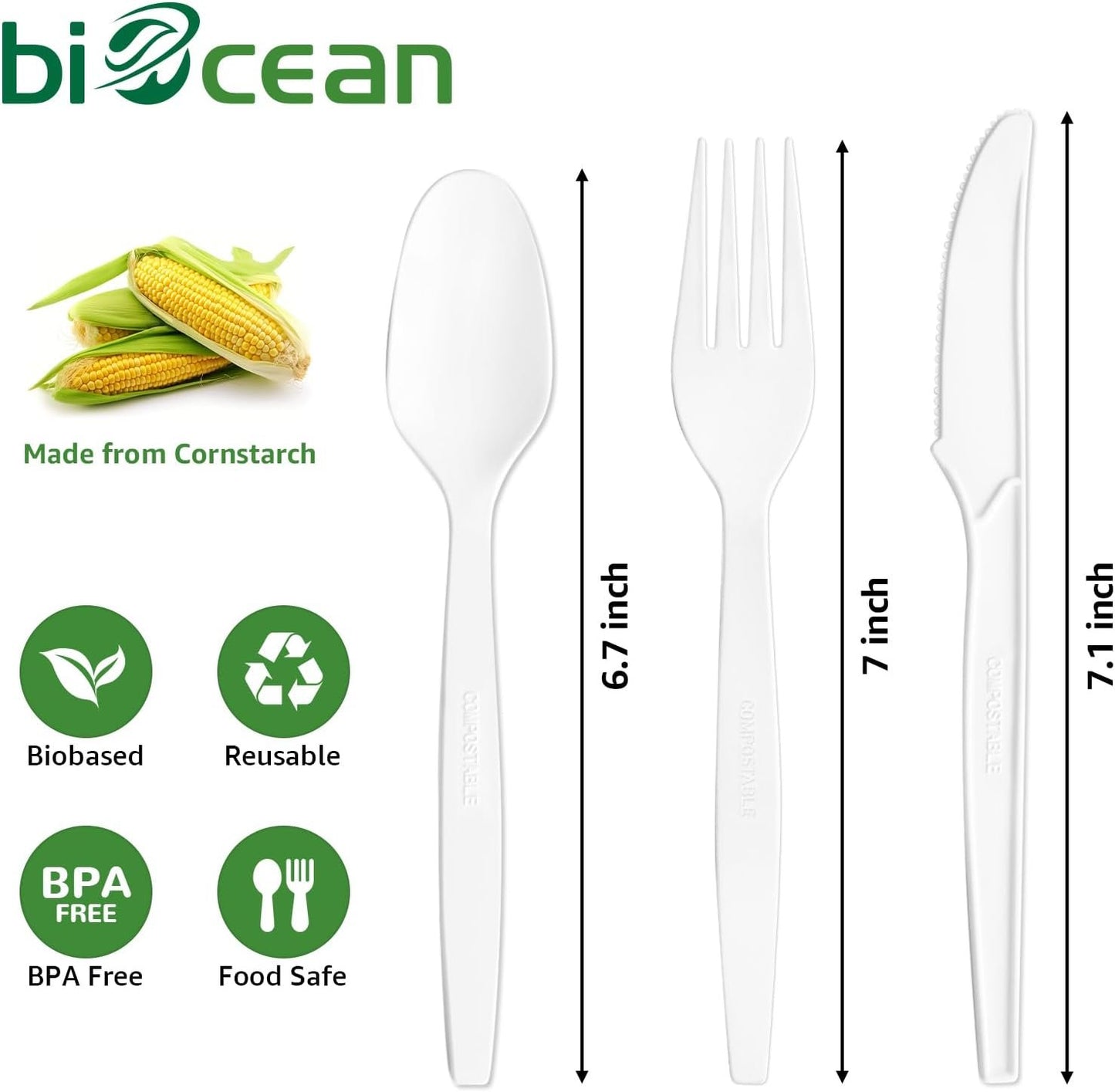 Biocean Extra Heavyduty Compostable Forks [200 Count,7In] Disposable Cutlery No Plastic Forks Large Biodegradable Utensils Eco Friendly Silverware Serving Flatware for Party,Daily Use,BBQ,Picnic