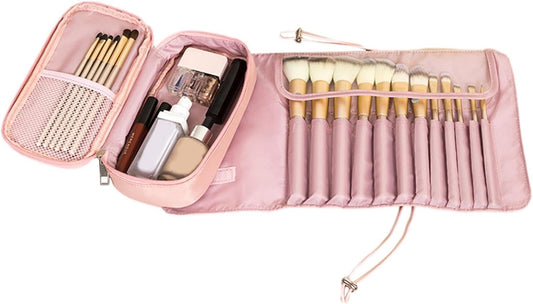 Travel Makeup Brush Organizer - Roll Up Brush Case, Portable Makeup Brush Holder | Makeup Brush Case, Compact Brush Holder, Essential Pe Accessory, pink, Please refer to description