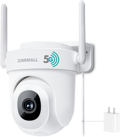 ZUMIMALL 5MP 5G Security Camera Outdoor Wired, 24/7 Recording Security Camera, WiFi Cameras for Home Security Outdoor, Plug-in Power, 360° Auto Tracking,Noise Detect,Cloud, Compatible with Alexa, IP66
