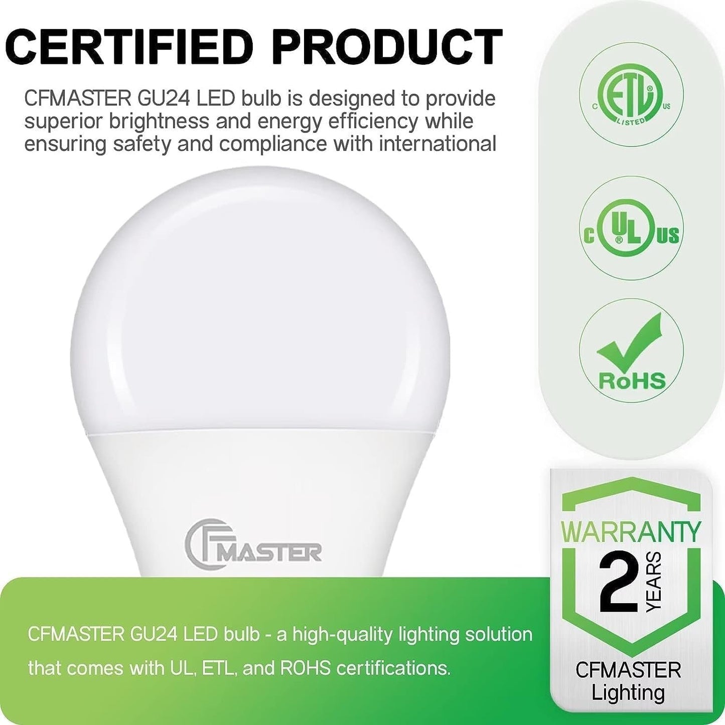 JIANGSILING GU24 LED Bulb, 3000K Warm White GU24 LED Light Bulb, 9W (60 Watt Equivalent), A19 Shape GU24 Light Bulb, Twist Lock GU24 LED Light Bulbs for Home Lighting, Non-Dimmable (16Pack, 3000K)