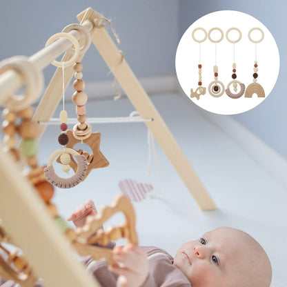 Toddmomy Wooden Baby Gym With 4Pcs Hanging Toys - Sensory Play Gym for Newborns and Toddlers - Nursery Decor