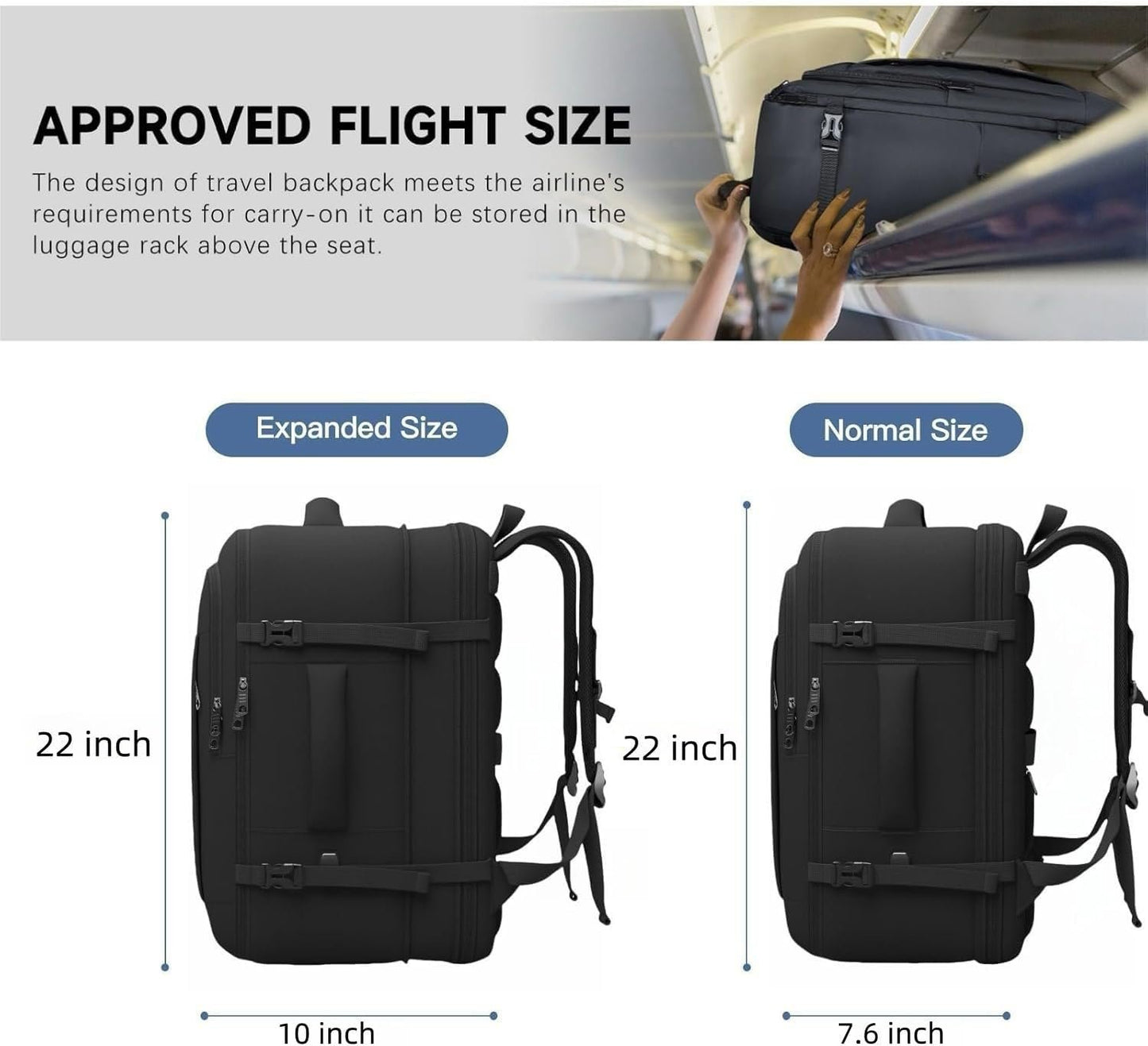 Carry On Backpack, 55L Extra Large Travel Backpack for Men & Women, Expandable Big Capacity For Airplanes, Travel Gifts for Men Women, Fits 18.4 Inch Laptop, Luggage Suitcase Daypack Bag, Black