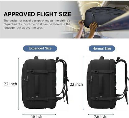 Carry On Backpack, 55L Extra Large Travel Backpack for Men & Women, Expandable Big Capacity For Airplanes, Travel Gifts for Men Women, Fits 18.4 Inch Laptop, Luggage Suitcase Daypack Bag, Black