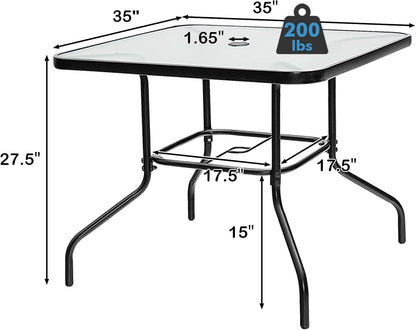 Giantex 35" Patio Table for 4 Persons, Metal Square Dining Table W/Tempered Glass Tabletop & Umbrella Hole (1 Patio Table)