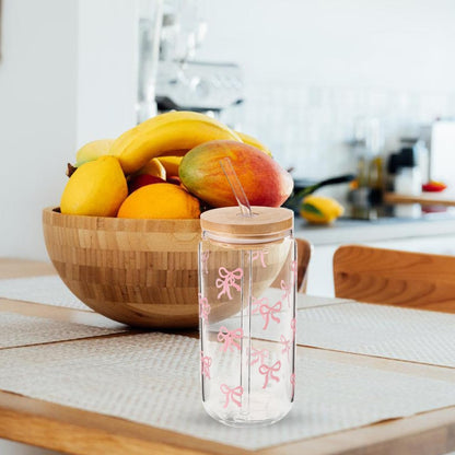 Garneck Cute Glass Cups with Lids and Straws Capacity Bow Cups for and Adults Ideal for Juice