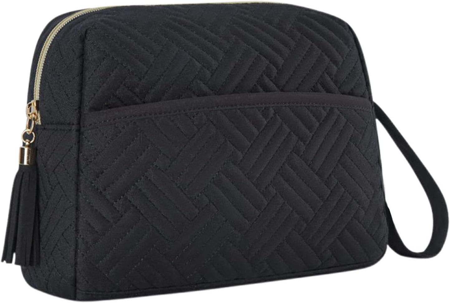 Large Capacity Makeup Bag, Waterproof Cosmetic Organizer with Strap, Travel Toiletries Pouch for Beauty Necessities, Brushes, Accessories, and Daily Use, Black, Please refer to description