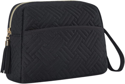 Large Capacity Makeup Bag, Waterproof Cosmetic Organizer with Strap, Travel Toiletries Pouch for Beauty Necessities, Brushes, Accessories, and Daily Use, Black, Please refer to description