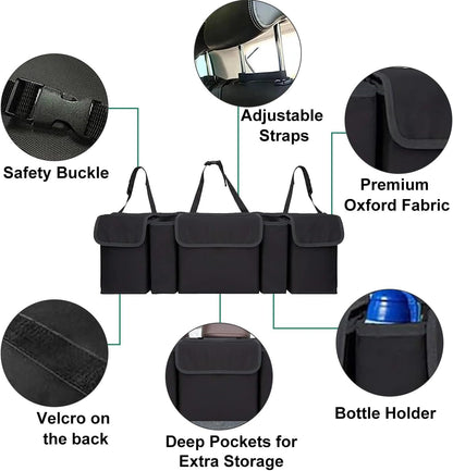 Enstiler Car Organizer with 5 Large Storage Pockets, Backseat Hanging Trunk Organizer for SUV, Truck, Van, Sedan - Space Saving Expert