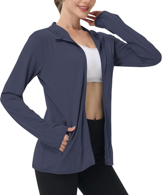 Women's UPF 50+ Hooded Sun Shirt Lightweight Long Sleeve Sunscreen Jacket Summer Ultra Soft Full Zip Up Hoodie