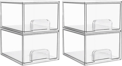 Vtopmart 4 Pack Stackable Makeup Organizer Storage Drawers, Acrylic Bathroom Organizers，Clear Plastic Storage Bins For Vanity, Undersink, Kitchen Cabinets, Pantry, Home Organization and Storage