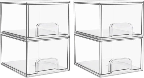 Vtopmart 4 Pack Stackable Makeup Organizer Storage Drawers, Acrylic Bathroom Organizers，Clear Plastic Storage Bins For Vanity, Undersink, Kitchen Cabinets, Pantry, Home Organization and Storage